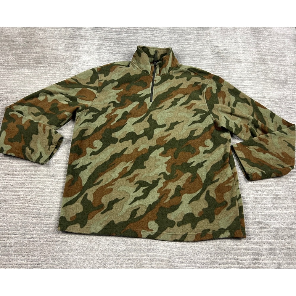 Starter Fleece Pullover Mens Large Green Camo Quarter Zip RM32Y011FC Woodland